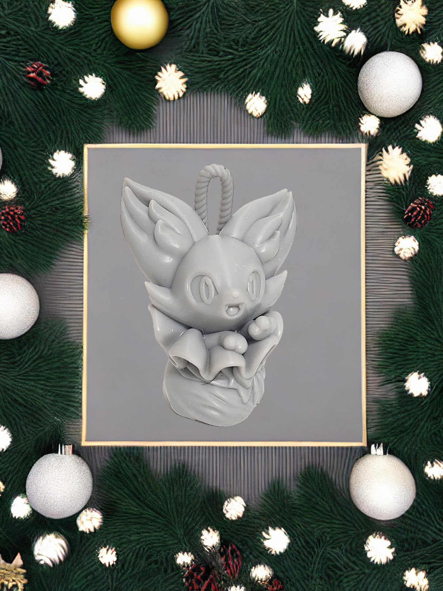 Pokemon Resin Miniature - Fennekin Christmas Present Ornament