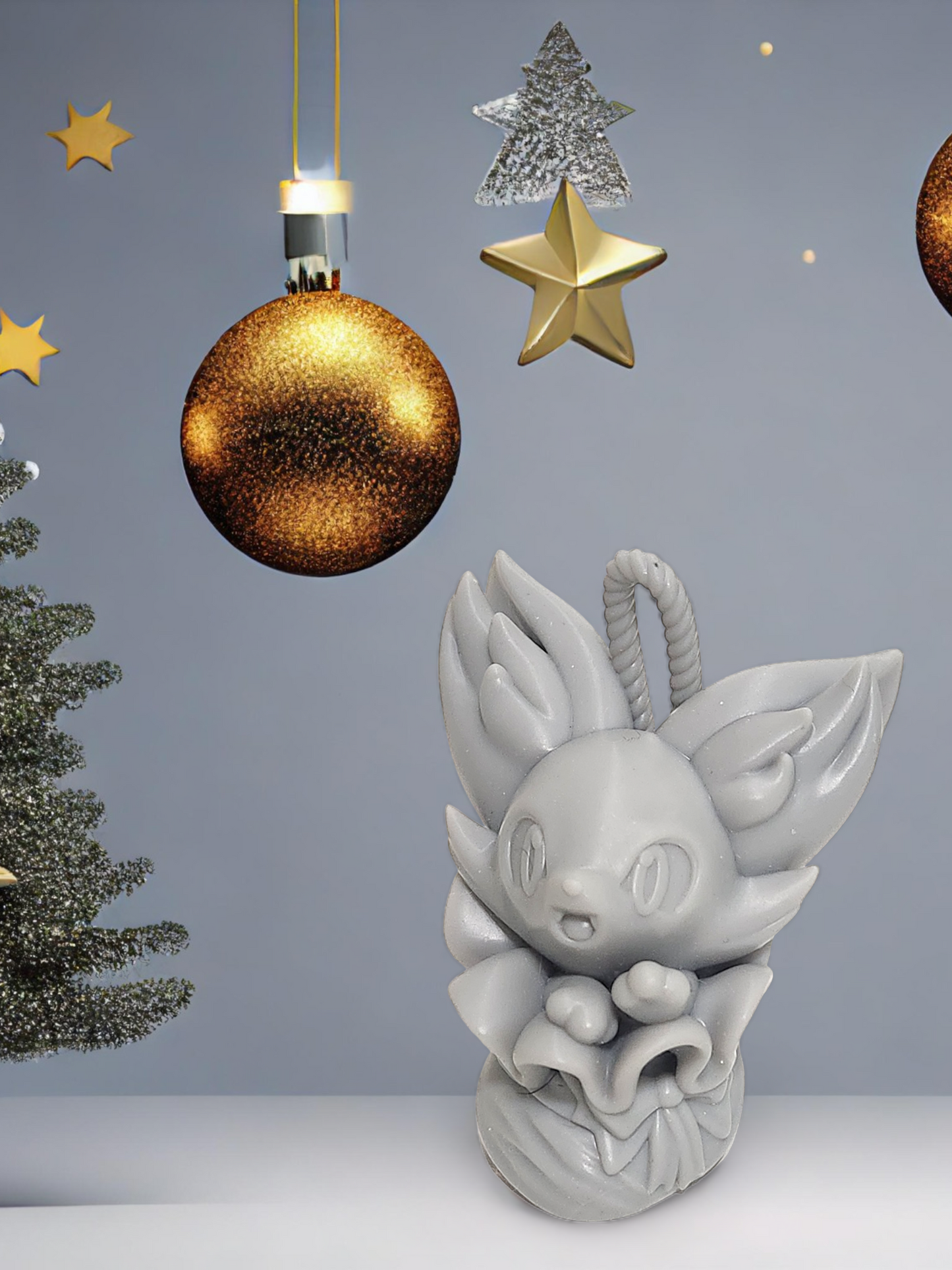 Pokemon Resin Miniature - Fennekin Christmas Present Ornament