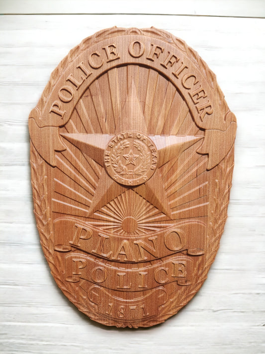 3D Hardwood Carved Police Badge | Plano, TX Police Department | Wooden Badge | Custom Badge Plaque